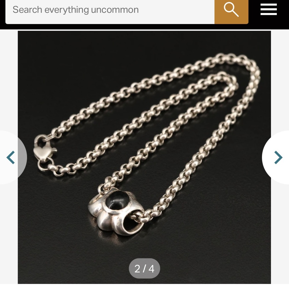 Sterling Silver Black Onyx slide pendant on Rolo chain 16in